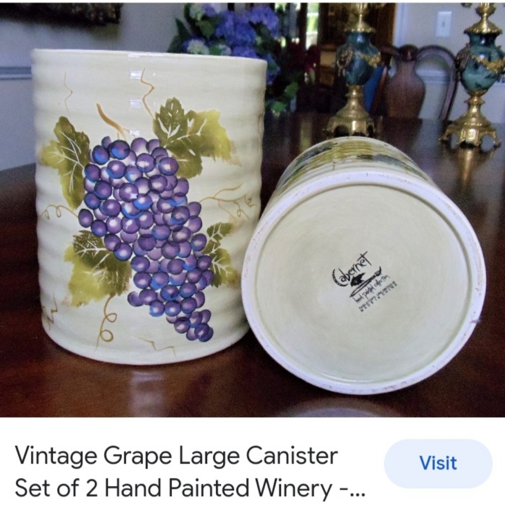 Cabernet Vintage Grape Hand Painted Large Canister Set Excellent Condition